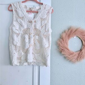 POL Cream Crochet Button-Up Vest